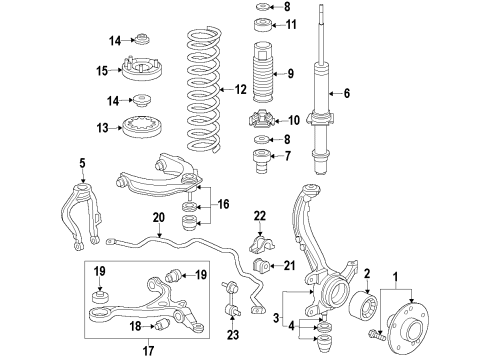 2010 Acura TSX Front Suspension Components, Lower Control Arm, Upper Control Arm, Stabilizer Bar Bracket, Front Stabilizer Diagram for 51308-SDA-A00