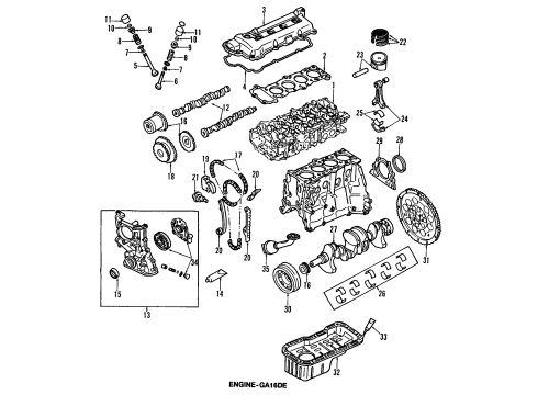 1993 Nissan NX Engine Parts, Mounts, Cylinder Head & Valves, Camshaft & Timing, Oil Pan, Oil Pump, Crankshaft & Bearings, Pistons, Rings & Bearings Camshaft Assy Diagram for 13020-61J10
