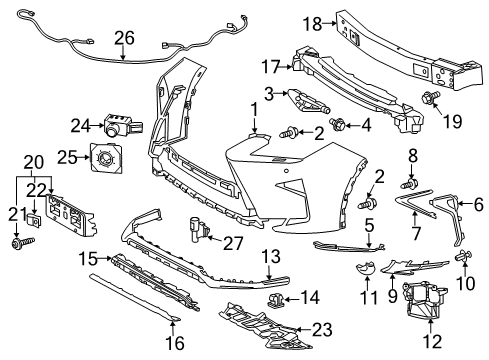 2019 Lexus RX350 Front Bumper Park Sensor Diagram for 89341-48040-C3