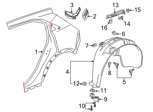 2022 Cadillac XT4 Quarter Panel & Components Lower Deflector Diagram for 84448335