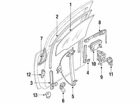 1990 Nissan Axxess Front Door Glass & Hardware SASH Assembly-Front Door Rear LH Diagram for 80217-30R00
