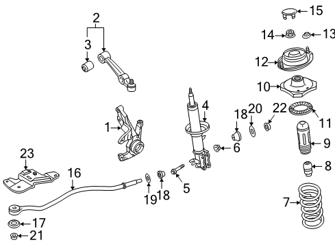 2002 Kia Rio Front Suspension Components, Lower Control Arm, Stabilizer Bar Front Shock Absorber Assembly, Left Diagram for 0K32B34900