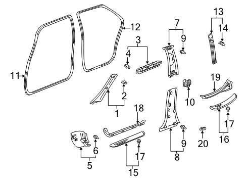 2001 Toyota Avalon Interior Trim - Pillars, Rocker & Floor Windshield Pillar Trim Diagram for 62210-AC030-A1