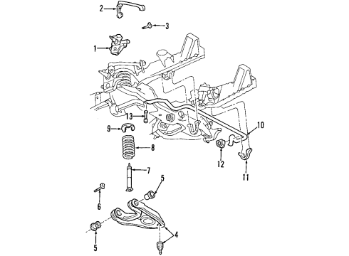 1997 Ford F-250 Front Lower Control Arm, Upper Control Arm, Stabilizer Bar, Wheel Bearings Coil Spring Diagram for F75Z-5310-AA