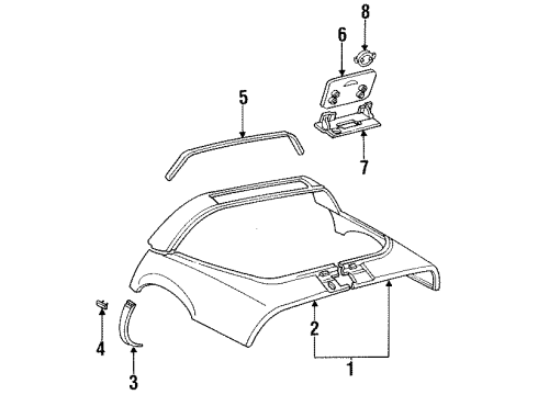 1984 Chevrolet Corvette Rear Upper Body Molding Asm-Rear Quarter Panel /RH Diagram for 14043100