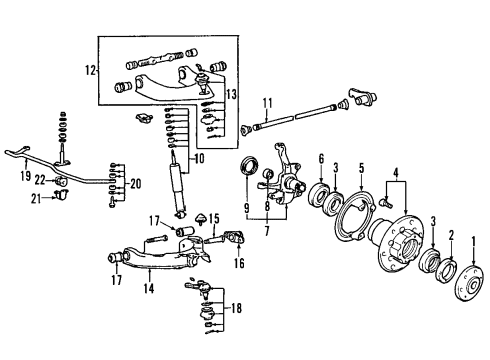 1991 Mitsubishi Montero Front Suspension Components, Lower Control Arm, Upper Control Arm, Stabilizer Bar, Locking Hub Hose-Brake Master Cylinder Diagram for MR129742