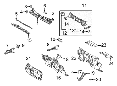 2004 Scion xB Cowl Side Panel Brace Diagram for 55749-52022