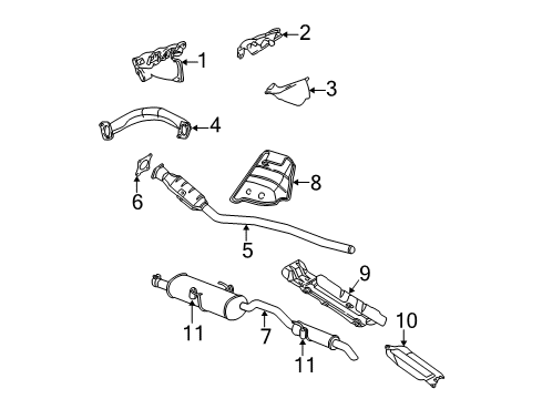 2005 Dodge Grand Caravan Exhaust Components, Exhaust Manifold Exhaust Muffler And Resonator Diagram for 4881383AJ