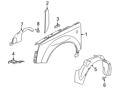 2007 Saturn Vue Fender & Components Fender Liner Diagram for 15828908