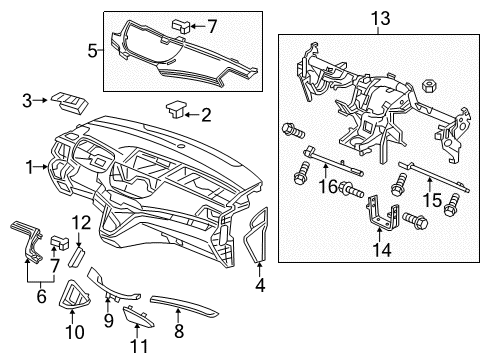 2016 Honda CR-V Cluster & Switches, Instrument Panel Install Knee Pipe, As Diagram for 77893-T0A-A00