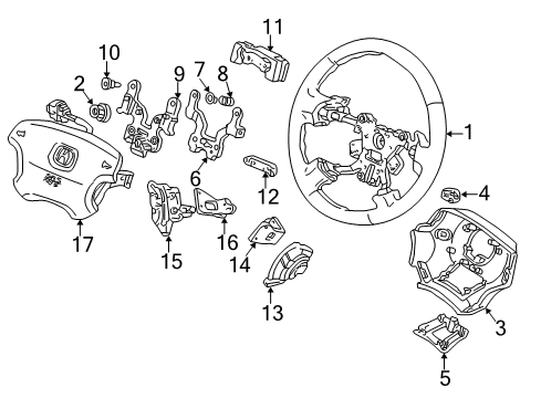 2004 Acura RL Steering Wheel & Trim Switch Assembly, Radio Remote (Dark Lapis) Diagram for 35880-SZ3-A31ZA