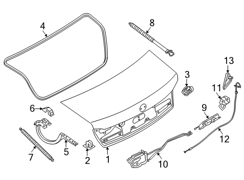 2021 BMW 740i Trunk Lid & Components Cover, Hinge Diagram for 51497385247