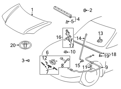 2000 Toyota Echo Hood & Components, Exterior Trim Switch Assy, Courtesy Lamp (For Engine Room) Diagram for 84231-12040