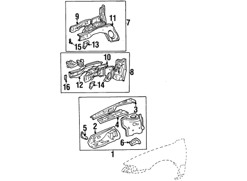 1996 Geo Prizm Structural Components & Rails REINFORCEMENT, Front and Rear Bumper/Fascia Face Diagram for 94855302