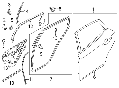 2013 Infiniti M37 Rear Door Seal-Rear Door Partition, LH Diagram for 82839-1MA1C