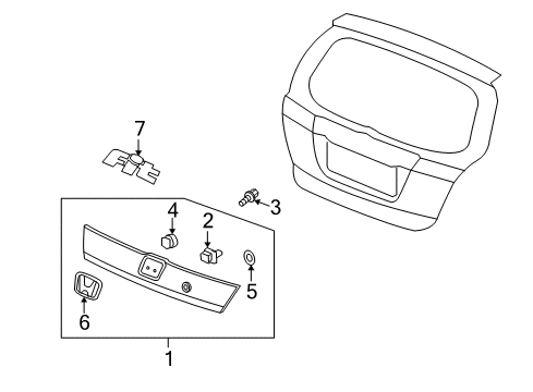 2010 Honda Fit Exterior Trim - Lift Gate Garnish Assembly, Rear License Diagram for 74890-TF0-003