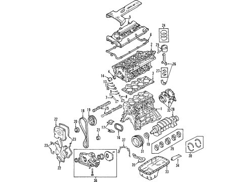 2000 Hyundai Elantra Engine Parts, Mounts, Cylinder Head & Valves, Camshaft & Timing, Oil Pan, Oil Pump, Crankshaft & Bearings, Pistons, Rings & Bearings Bracket Assembly-Roll Stopper, Rear Diagram for 21930-29001
