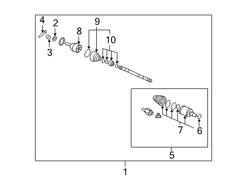 2006 Hyundai Elantra Drive Axles - Front Boot Kit-Front Axle Differential Side Diagram for 49506-2DE00