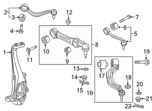 2020 Genesis G80 Front Suspension Components, Lower Control Arm, Upper Control Arm, Ride Control, Stabilizer Bar Lateral Arm Assembly-Front, LH Diagram for 54500-B1500
