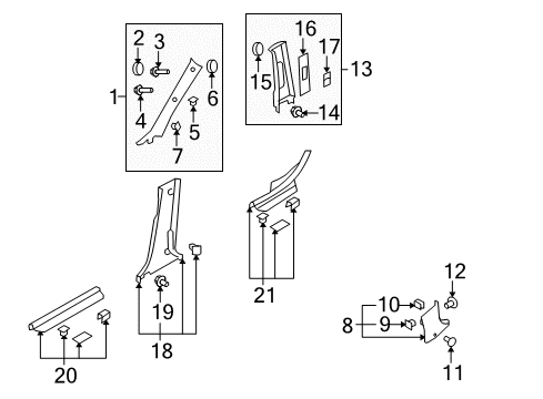 2007 Hyundai Elantra Interior Trim - Pillars, Rocker & Floor Tapping Screw-Hex Head Diagram for 12442-06161