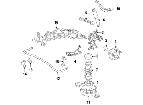 2010 Mercury Milan Rear Suspension Components, Lower Control Arm, Upper Control Arm, Stabilizer Bar Bushing Bracket Diagram for 3M8Z-5B498-A