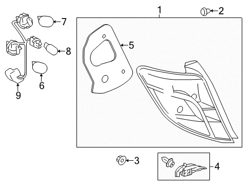 2014 Toyota Yaris Bulbs Tail Lamp Assembly Diagram for 81551-52820