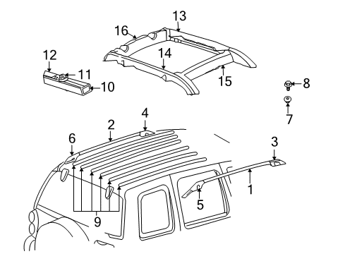 2002 Jeep Liberty Luggage Carrier Rivet Diagram for 6506489AA