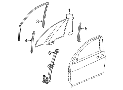 2010 Acura TL Front Door Glass Assembly, Left Front Door (Green) (Agc) Diagram for 73350-TK4-A00