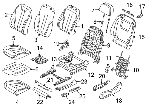 2018 BMW M760i xDrive Driver Seat Components Foam Pad Basic Backrest Left Diagram for 52107354597