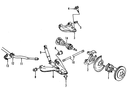 1990 GMC S15 Front Suspension Components, Drive Axles, Lower Control Arm, Upper Control Arm, Stabilizer Bar, Torsion Bar Steering Knuckle (Finish)_Rh Diagram for 14070360