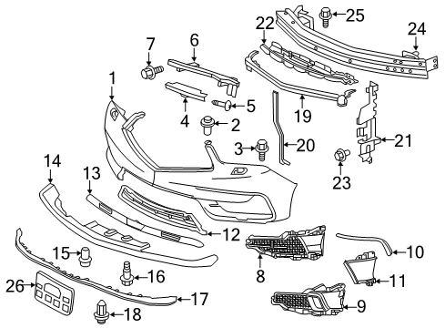 2020 Acura MDX Front Bumper Bar, Passenger Side In. Garnish Cross Diagram for 71104-TZ5-A00