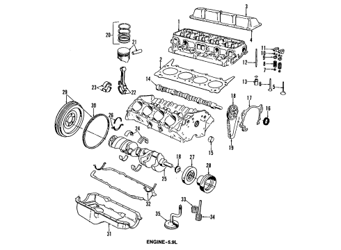 1989 Jeep Grand Wagoneer Engine Parts, Mounts, Cylinder Head & Valves, Camshaft & Timing, Oil Pan, Oil Pump, Crankshaft & Bearings, Pistons, Rings & Bearings Bearing Kit Diagram for J8126204