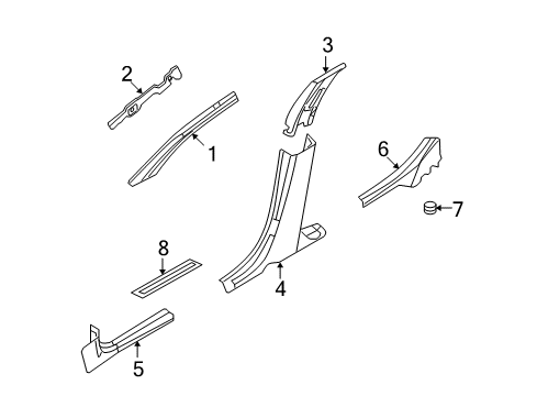 2009 Lincoln MKZ Interior Trim - Pillars, Rocker & Floor Windshield Pillar Trim Diagram for 6H6Z-5403598-CAA