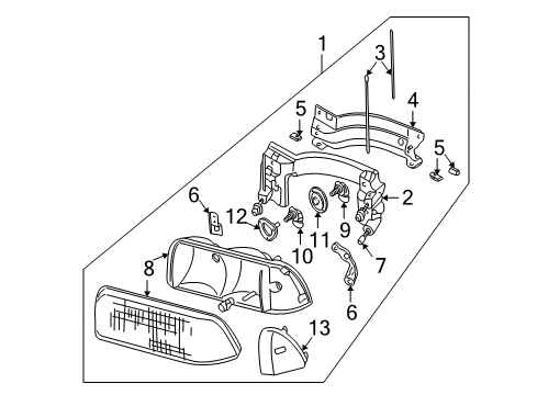 1995 GMC Sonoma Headlamps Bracket, Headlamp Diagram for 16516971