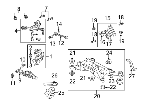 2006 Acura RL Rear Suspension Components, Lower Control Arm, Upper Control Arm, Stabilizer Bar Knuckle, Left Rear Diagram for 52215-SJA-010