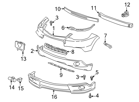 2008 Acura RDX Bumper & Components, Exterior Trim Grille, Front Bumper (Upper) Diagram for 71103-STK-A00
