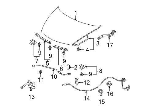 2011 Honda Civic Hood & Components Clip, Connector (Black) Diagram for 91565-SEL-003