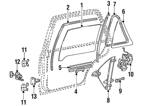 1990 Hyundai Excel Rear Door - Glass & Hardware Door Rod And Bell Crank Assembly, Rear, Right Diagram for 81480-24000