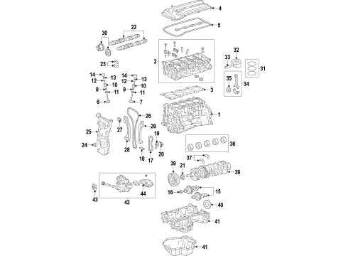 2010 Toyota Matrix Engine Parts, Mounts, Cylinder Head & Valves, Camshaft & Timing, Oil Pan, Oil Pump, Balance Shafts, Crankshaft & Bearings, Pistons, Rings & Bearings Front Mount Diagram for 12361-0H120