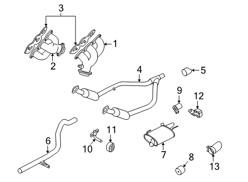 2008 Ford Mustang Exhaust Components, Exhaust Manifold Muffler Diagram for 9R3Z-5230-D