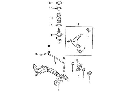 1995 Kia Sephia Front Suspension Components, Lower Control Arm, Stabilizer Bar Rubber-Seat Diagram for 0K20134012A