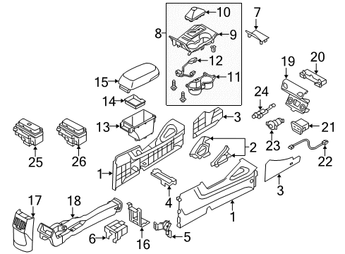 2015 Hyundai Tucson Console Front Center Console Cup Holder Assembly Diagram for 84625-2SBA0-9P