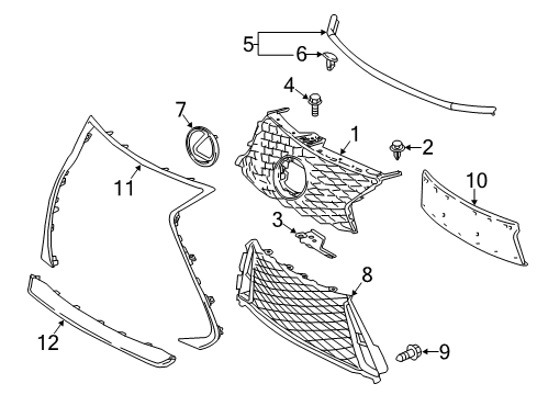 2020 Lexus IS350 Grille & Components Extension, Front Bumper Diagram for 52112-53130