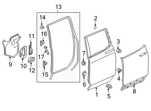 2017 Honda Ridgeline Rear Door Seal C, Door Panel Hole (25MM) Diagram for 91657-SP0-000