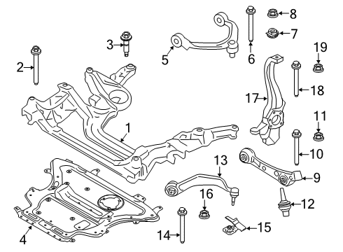 2019 BMW M5 Front Suspension Components, Lower Control Arm, Upper Control Arm, Ride Control, Stabilizer Bar Left Tension Strut With Rubber Mounting Diagram for 31107857017