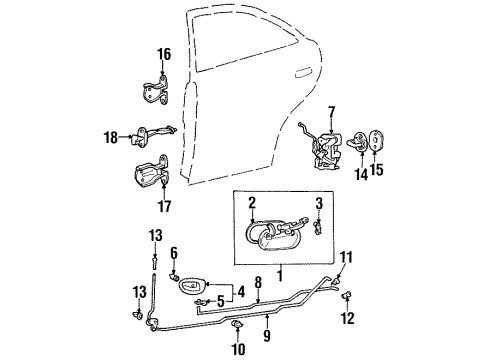 1996 Hyundai Accent Rear Door - Lock & Hardware Hinge Assembly-Rear Door Upper, RH Diagram for 79340-22000