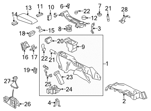 2009 Saab 9-7x Center Console Console Asm-Front Floor Lower Diagram for 15823249