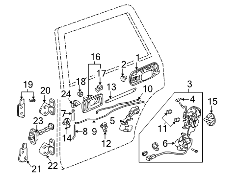 1998 Honda CR-V Door & Components Checker, Right Rear Door Diagram for 72840-S01-A01
