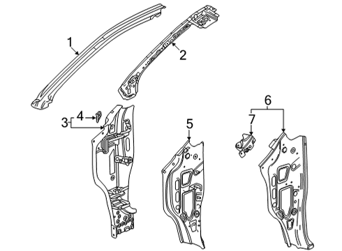 2022 GMC Yukon XL Hinge Pillar Inner Hinge Pillar Diagram for 84607855