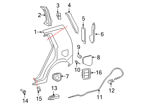 2009 Scion xB Quarter Panel & Components Fuel Pocket Diagram for 61725-12340